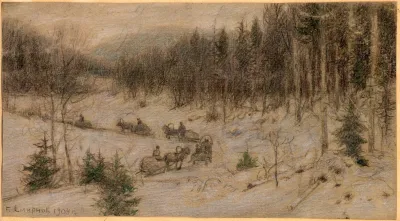 Siberian Road In Winter A String Of Carts Going From Rasseia To The Krasnoyarsk Region