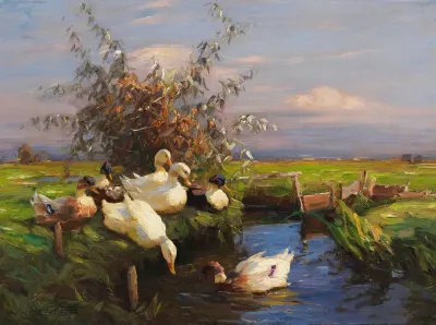 Sieben Enten Am Graben