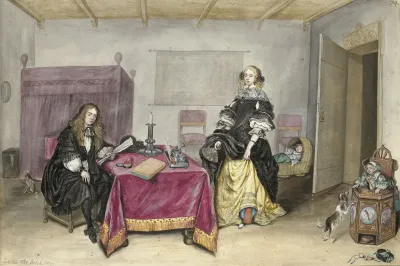 Sijbrant Schellinger En Jenneken Ter Borch Met Twee Kinderen In Een Interieur