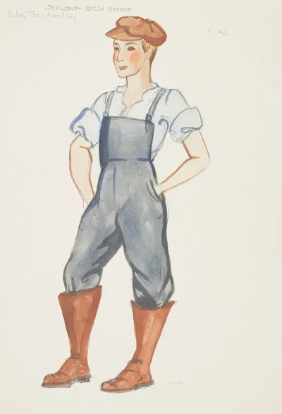 Silas The Chore Boy Silas Blue Overalls Blue Shirt Brown Boots And Brown Cap