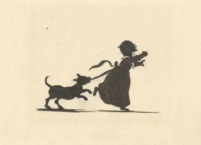 Silhouet Van De Hond Die Achter Het Meisje Aanzit