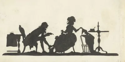 Silhouet Van Een Echtpaar Met Kind In Wieg