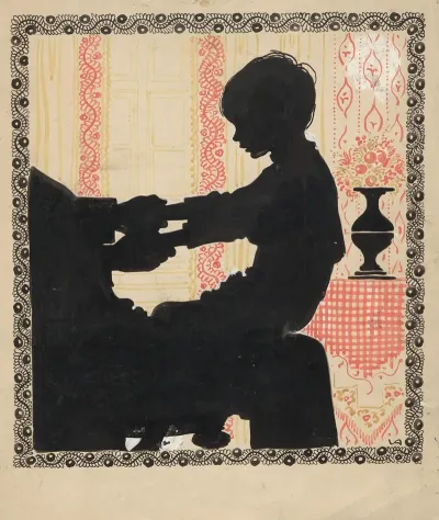Silhouette Of A Little Boy Sitting On An Adults Lap
