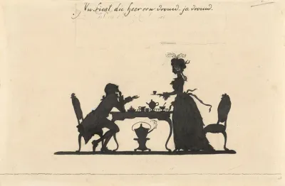 Silhouetten Van Man En Vrouw Aan De Thee