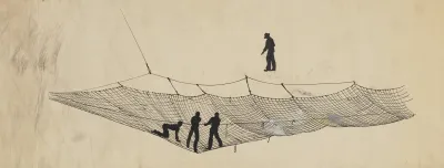 Silhouettes Of Human Figures In And Above A Net