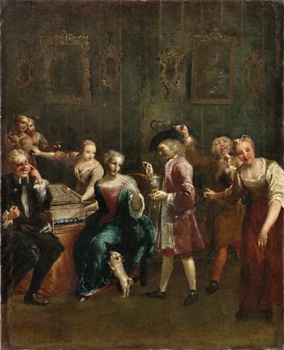 Singer At The Spinet With Admirers