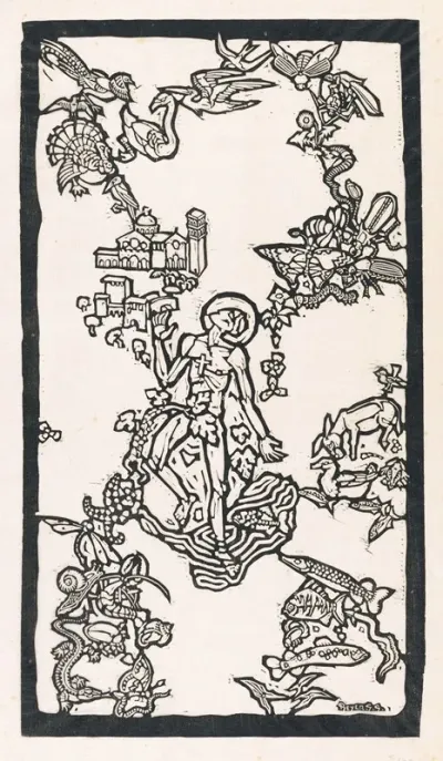 Sint Franciscus Van Assisi Staand In Het Water Omringd Door Dieren