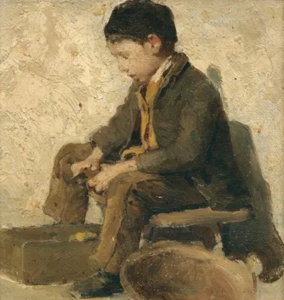 Sitting Boy Peeling Vegetables