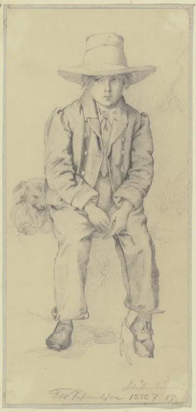 Sitting Boy With Dog