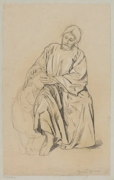 Sitting Christ Embracing A Child Cuddled To His Knees