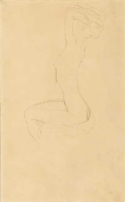 Sitting Girl Nude With Raised Arms