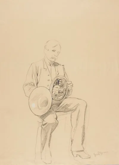 Sitting Man Holding A Trumpet