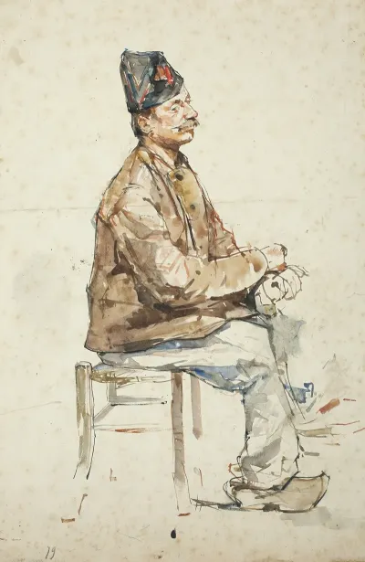 Sitting Man With Hat And Clogs
