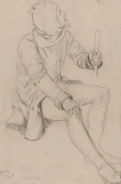 Sitting Man With Hood And Staff