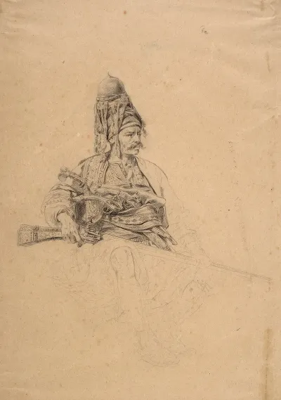 Sitting Zeybek With A Rifle Study For The Painting