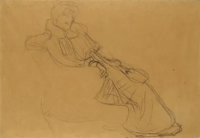 Sitzend Nach Rechts Im Dreiviertelprofil Seated Figure From The Right In Three Quarter Profile