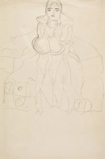 Sitzend Von Vorne Mit Aufgestutztem Kinn Seated Figure Head On Supporting Her Chin