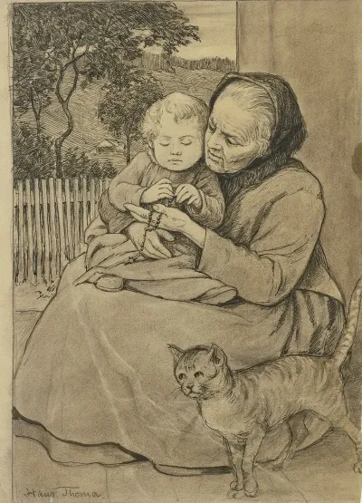 Sitzende Alte Frau Mit Kind