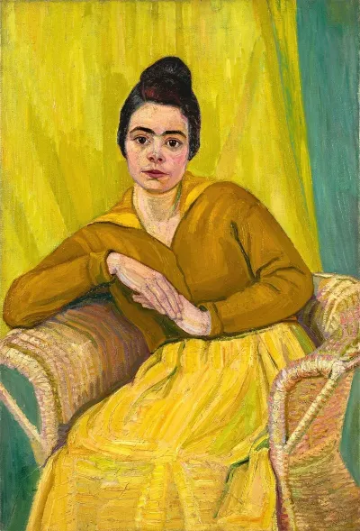 Sitzende Dame Im Korbstuhl