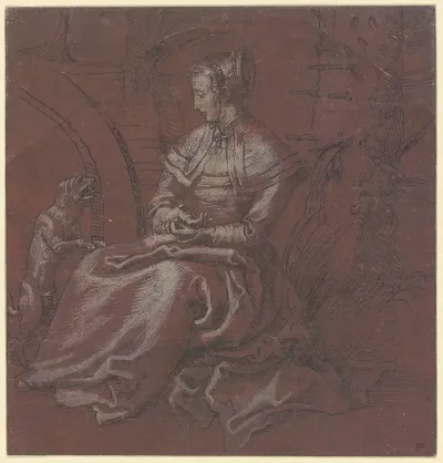 Sitzende Frau Mit Einem Hund