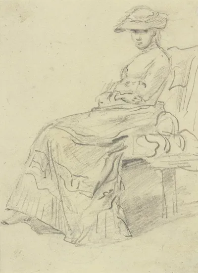 Sitzende Frau Mit Gartenhut
