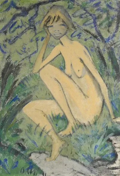 Sitzender Akt In Landschaft