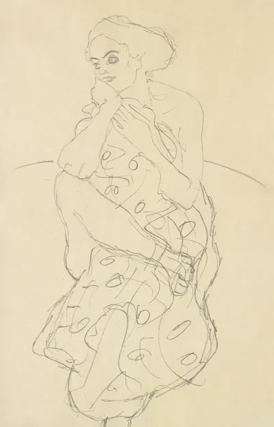 Sitzender Halbakt Von Vorne Den Kopf Nach Links Gewendet Seated Semi Nude Seen Head On With Her Head Turned To The Left
