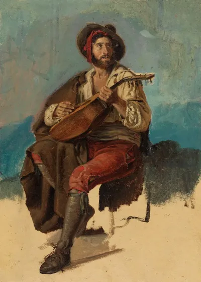 Sitzender Italienischer Musikant Stuhl Unvollendet
