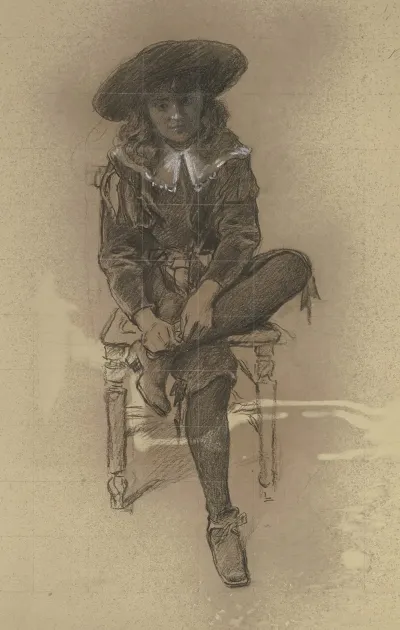 Sitzender Knabe In Historischer Tracht Aus Der Vorbereitung Zum Kostumball