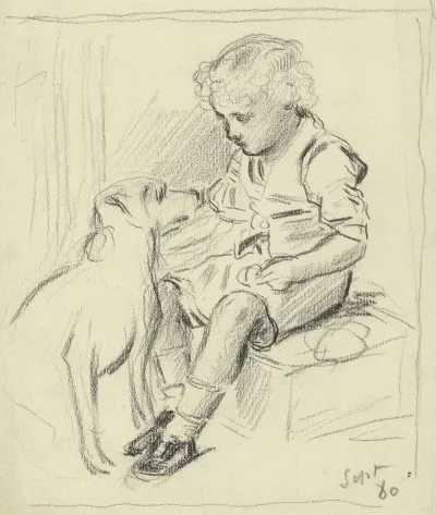 Sitzender Knabe Mit Sitzendem Hund 4
