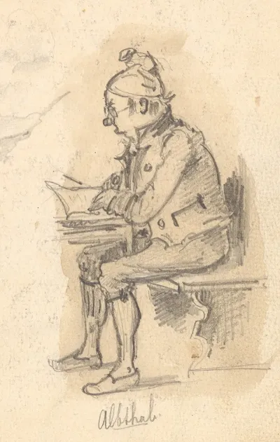 Sitzender Lesender Mann Von Der Seite