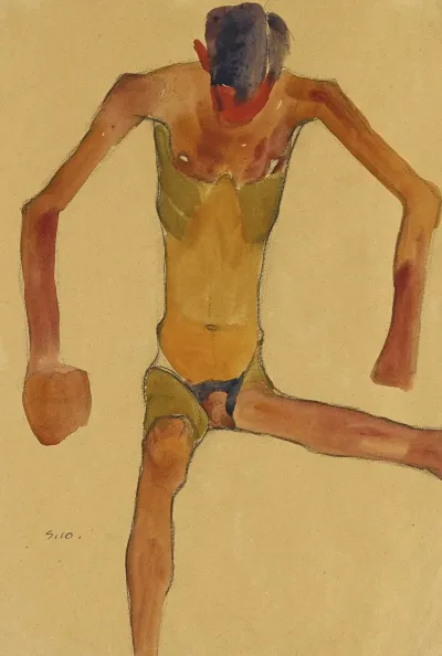 Sitzender Mannlicher Akt Mit Gesenktem Kopf Seated Male Nude With Lowered Head