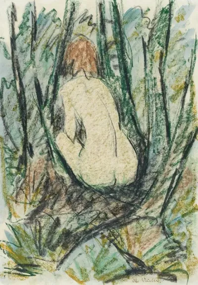 Sitzender Ruckenakt Im Wald