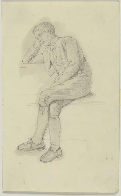 Sitzender Schlafender Bauernjunge
