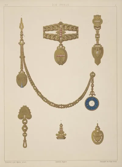 Six Designs For Jewelry Including Gold And Blue Pendant Watch