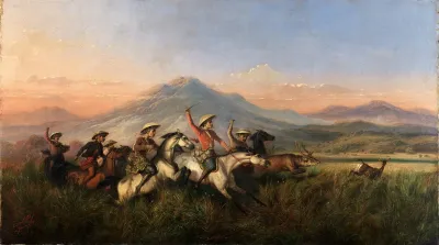 Six Horsemen Chasing Deer