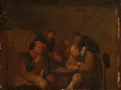 Six Men Drinking And Smoking In A Parlor