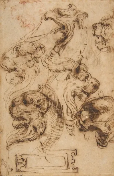 Six Studies Of Animal Heads And Of A Cartouche