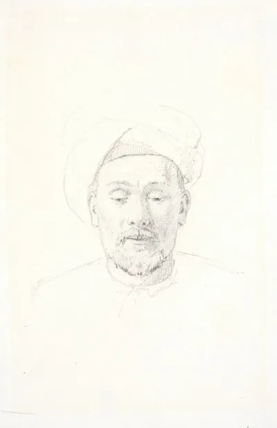 Skaegget Mandsportraet Set En Face Med Turban