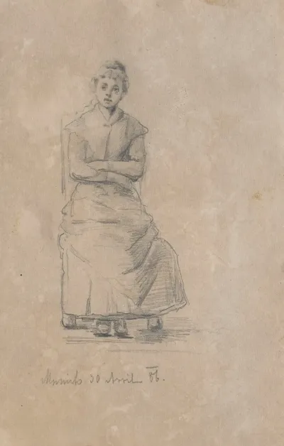 Sketch Of A Girl Sitting On A Chair With Folded Hands
