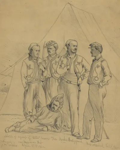 Sketch Of A Group Of Collis Zouaves Gen Banks Bodyguard Now Attached To Col Geary Command Near Manassas Gap