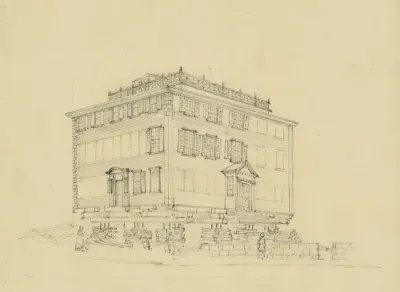 Sketch Of A House In The Streets At Boston Mass