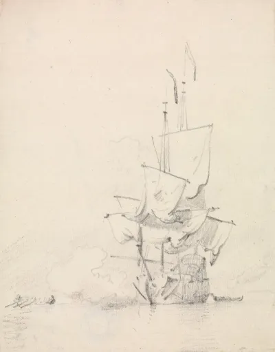 Sketch Of A Man O War Firing Guns