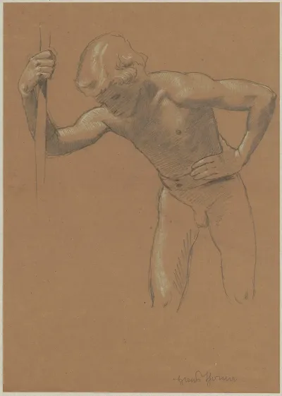 Sketch Of A Naked Boy Leaning Forward