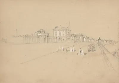 Sketch Of A Seaside Town With Promenade