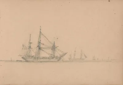 Sketch Of A Ship With Ships In The Distance