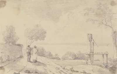 Sketch Of A Shore Road Near A Platform