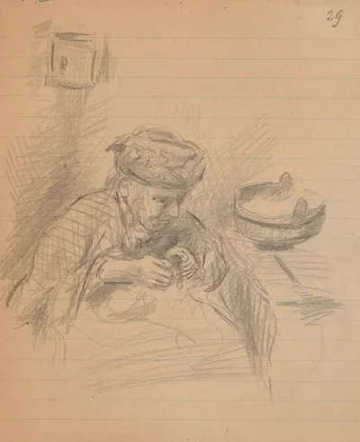 Sketch Of A Sitting Elderly Woman In The Interior