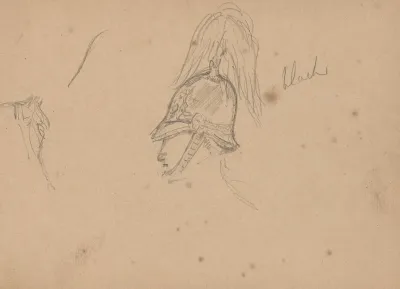 Sketch Of A Soldier In A Plumed Hat With Notes On Coloring