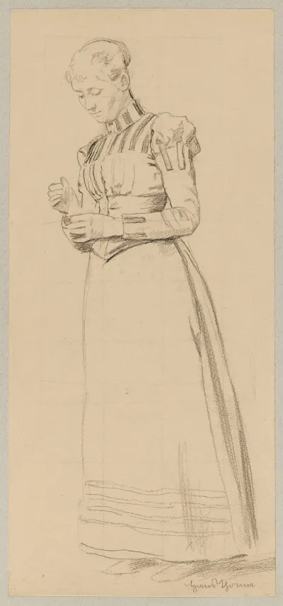 Sketch Of A Woman In A Long Dress With Tilted Head